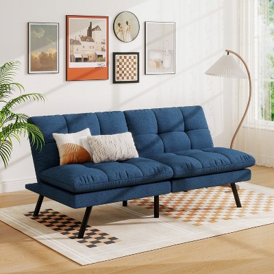 MUUEGM 68” Convertible Futon Sofa Bed| Upholstered Small Futon Couches with 3-Position Adjustable Backrest