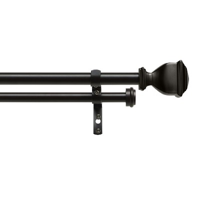 Matte Bronze Double Curtain Rod with Square Finials, 36"-72"