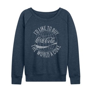 Women's - Coca-cola - Buy The World A Coke Lightweight French Terry Wide Neck Long Sleeve Shirt - 1 of 4