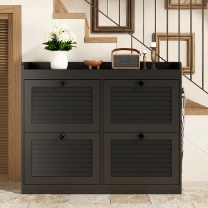 Large Shoe Storage Cabinet – 4 Flip Drawers, Freestanding Hidden Organizer with Wooden Legs for Entryway/Hallway/Bedroom (1-Piece) - 1 of 4