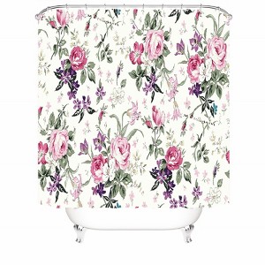 Elegant Pink Flower Shower Curtains for Bathroom Waterproof Fabric Bath Curtain Durable Soft Stylish Bathroom Decor 72x72 Inch - 1 of 1