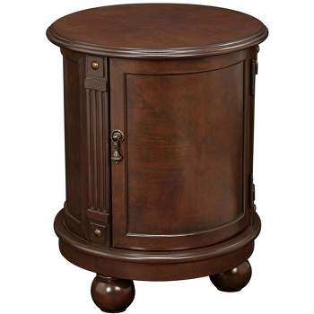 Elm Lane Kendall Vintage Espresso Wood Round Accent Table 19" Wide with Door and 2-Shelf Dark Brown for Living Room Bedroom Bedside Entryway Office