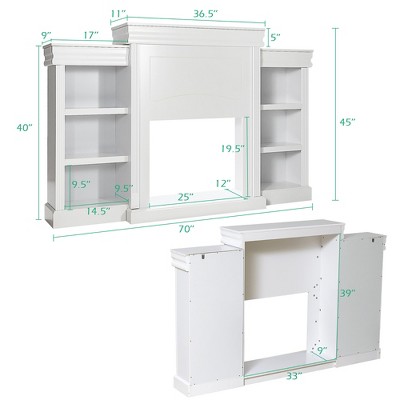 White 70'' MDF Fireplace TV Stand with Bookcase