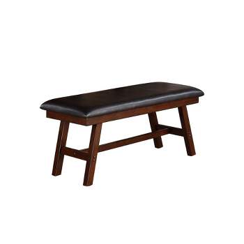 Simple Relax Faux Leather Dining Bench in Dark Walnut and Black