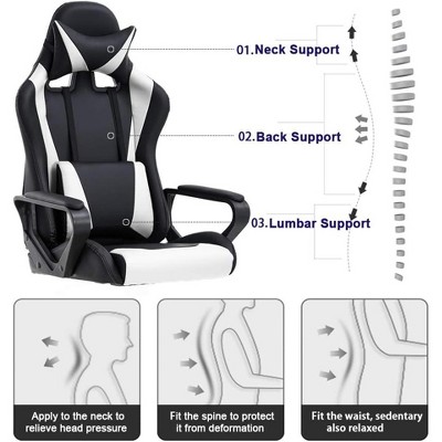 Black and White PU Leather High-Back Gaming Chair