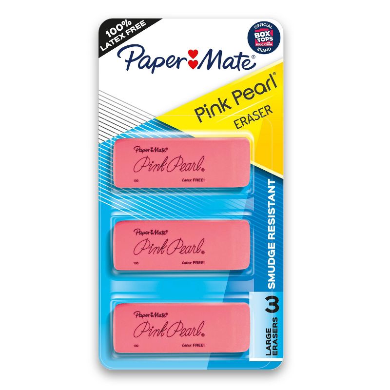 Paper Mate 3pk Pencil Erasers Pink Pearl, 1 of 8