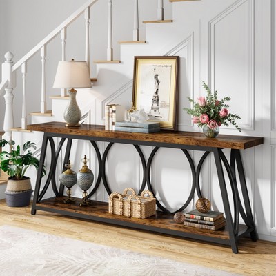 Rustic Brown 70.9'' Wood and Metal Console Table with Storage