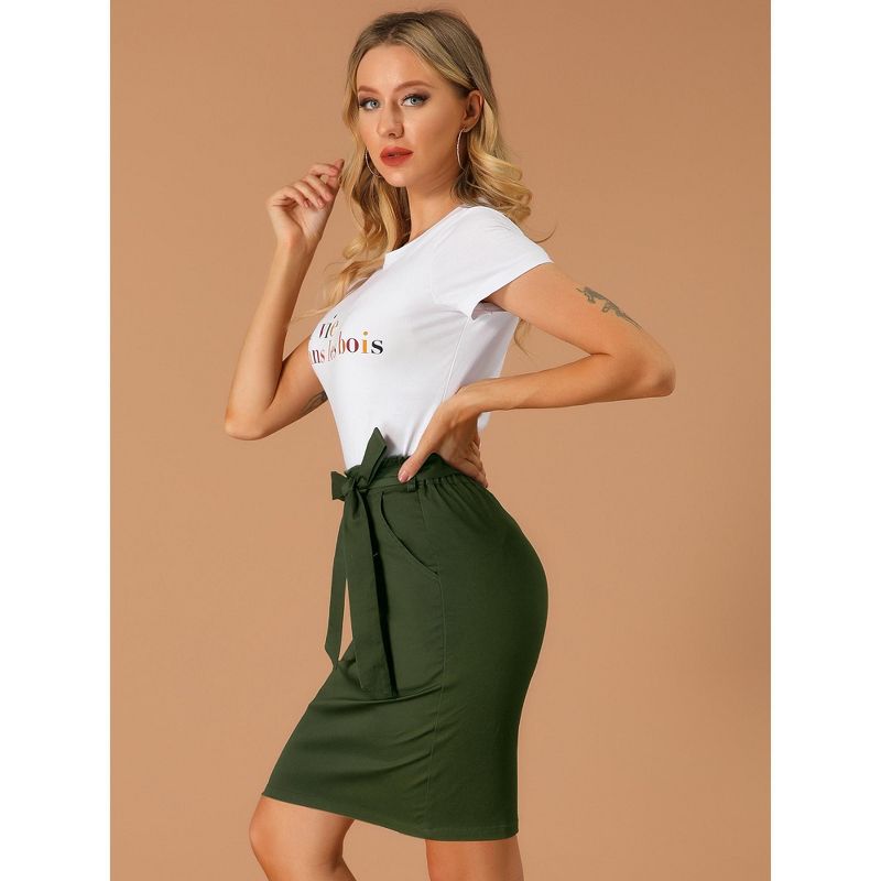 Allegra K Women's Workwear Paperbag Elastic High Waist Pencil Mini Skirt, 4 of 7