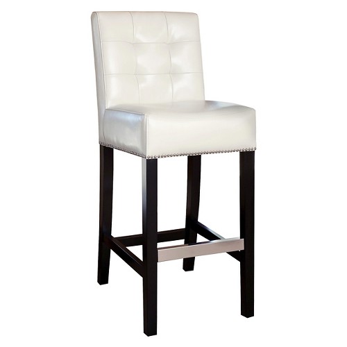 30" Linden Tufted Leather Barstool Ivory - Abbyson Living