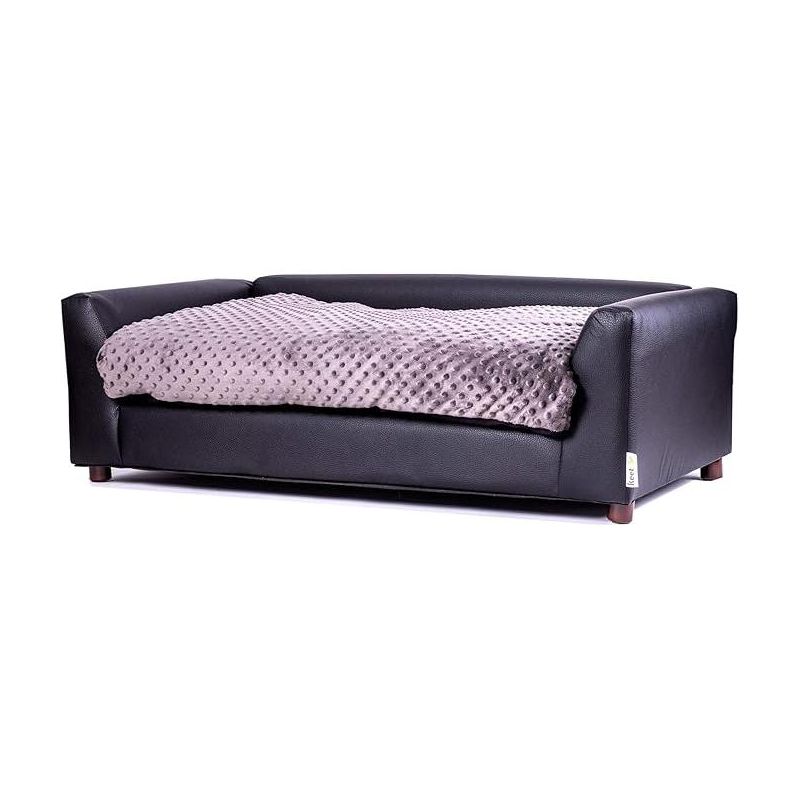 Large Charcoal Leatherette Orthopedic Pet Sofa with Wood Frame