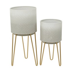 26" Wide 2pc Planter Modern Metal Pots White - CosmoLiving by Cosmopolitan: Indoor Set, Weather-Resistant - 1 of 4