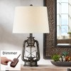 Franklin Iron Works Murphy Industrial Rustic Accent Table Lamp 23" High Weathered Bronze with Table Top Dimmer Oatmeal Shade for Bedroom Living Room - 2 of 4