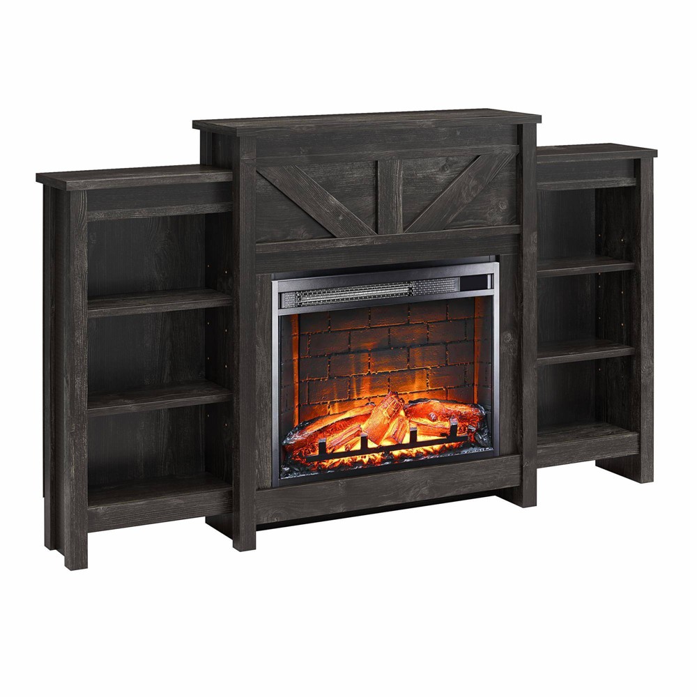 Photos - Electric Fireplace Brookside  with Mantel and Side Bookcases Black Oak - Ro