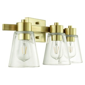 Prominence Home Fairendale 3 Light Bathroom Light Fixtures, Wall Mount Vanity Lights Over Mirror with Clear Glass Shades, Soft Gold - 1 of 4