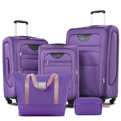 5-Piece Softside Luggage Set,Expandable Lightweight Suitcases with Spinner Wheels,Travel Duffel Bag and Toiletry Bag (20"/24"/28")-Cuddlewood