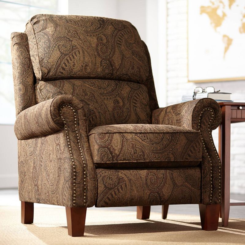 Kensington Hill Beaumont Warm Brown Paisley Patterned Fabric Recliner Chair Comfortable Push Manual Reclining Footrest for Bedroom Living Room Reading, 2 of 10