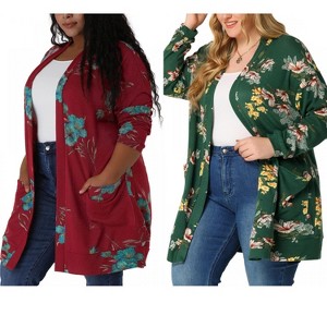Agnes Orinda Women's Plus Size Lightweight Casual Long Sleeve Floral Soft Knit Cardigans - 1 of 4