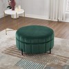 31.5inW Upholstered Round Ottoman With Reversible Lid,Storage Stool, Channel Tufted Pumpkin-shape Footstool for Living room, Bedroom and Office, Green - 2 of 4