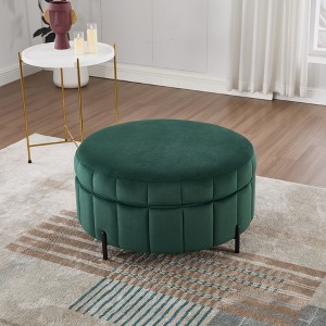 Lyngins Velvet Round Storage Benches with Reversible Lid and Metal Leg,Upholstered Storage Ottoman for Living Room,Bedroom - 1 of 4