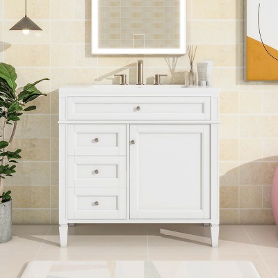 Bathroom Vanity Cabinets 36 Inches With Top Sink, Bathroom Floor Cabinets With 2 Drawers And Tip-Out Drawer-Cuddlewood