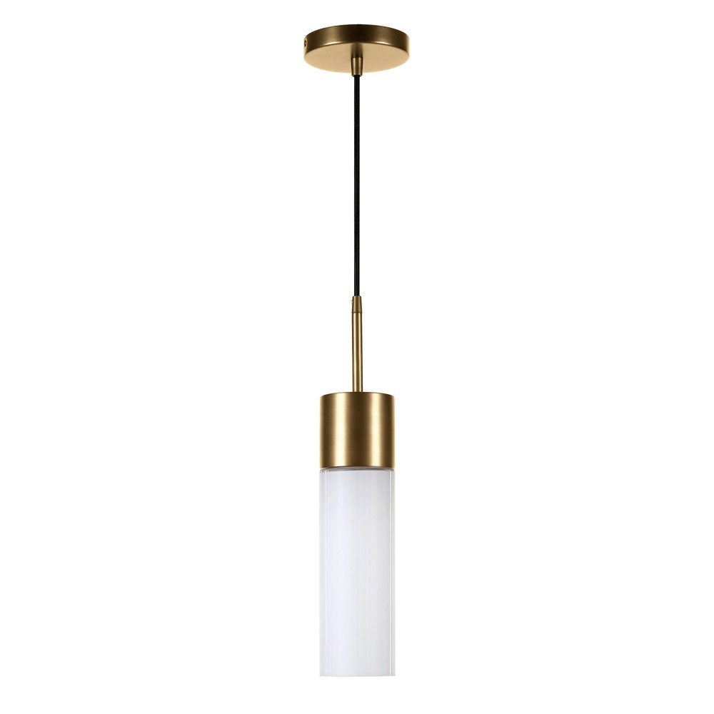 Hampton & Thyme 3.5"" Wide Pendant with Glass Shade Brass/White Milk: UL Listed, Adjustable Height, Metal Body -  90944962