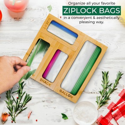 Natural Bamboo Ziplock Bag Organizer for Kitchen Drawer