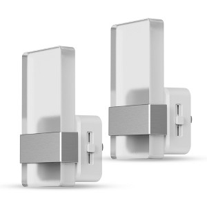 DORESshop 1W Integrated LED Plug-In Night Light, Warm 3000K, Frosted Acrylic Square Column, Slide Dimming, Dusk to Dawn, 2-Pack - 1 of 4