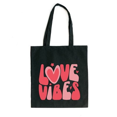 City Creek Prints Love Vibes Stars Canvas Tote Bag - 15x16 - Black