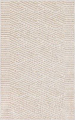Beige Geometric Flat-Woven Outdoor Rug, 5' x 8', Reversible and Washable