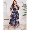BLUEMING Plus Size Womens Dresses Floral Surplice A-Line Maxi Dress Waist Belted Floral Maxi Dress Wasit Tie Bell Sleeve Dress - 4 of 4