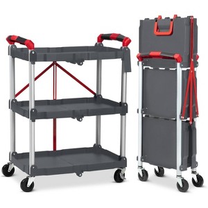 3 Tier Portable Folding Service Cart, Collapsible Utility Carts for Office, Warehouse, and Home, 56 Lbs Load Capacity per Shelf - 1 of 4