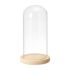 Unique Bargains Wooden Base Plants Home Decor Glass Bell Jar Display Case - 1 of 4