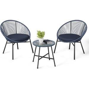 3 Pieces Outdoor Acapulco Chair Patio Bistro Set with Glass Top Table, Modern Patio Conversation Chairs Set of 2 for Balcony, Garden, Backyard - 1 of 4