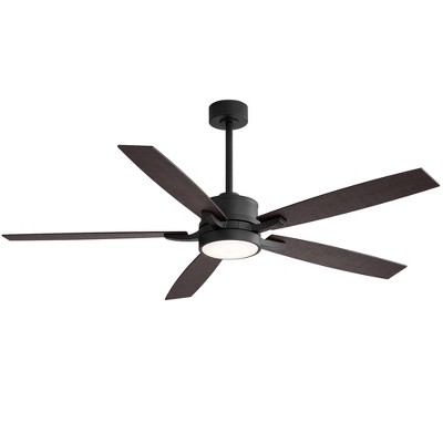 Airsurfer 65" LED Ceiling Fan in Matte Black with Color-Changing Light and Remote- 5-Blade Wood Finish Design