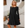 INSPIRE CHIC Women's Long Sleeve Round Neck A-Line Swing Knee Length Dress with Pockets - 2 of 4