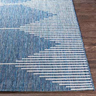 Okswerd Bright Blue Geometric Square Stain-Resistant Area Rug