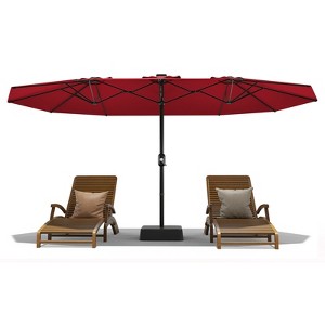 15 FT Double-Sided Rectangle Patio Market Umbrella with Base, Heavy Duty Waterproof and Windproof Umbrella, for Poolside, Lawn & Backyard - 1 of 4
