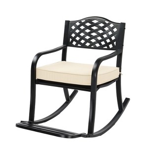 Karl Home | Black Iron Rocking Chair with Mesh Backrest and Off-White Cushion - 1 of 1