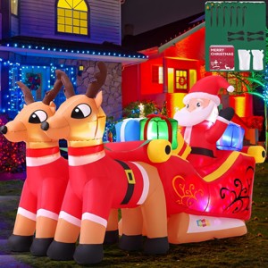 HOMDOX 7.8 x 2.5 x 4.5 FT Christmas Inflatable Santa On Sleigh with 2 Reindeer/Gift Boxes/Build-in LED, Blow Up Decorations for Party Yard Garden Lawn - 1 of 4