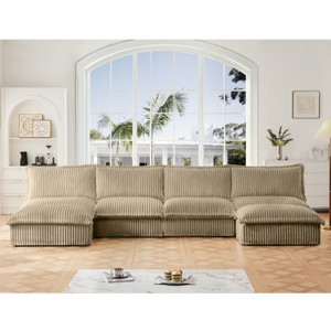 Upholstered Sectional Sofa, 4 Seater Armless Sectional Sofa with Reversible Ottoman, Sectional Sofas with Corduroy Fabric-Cuddlewood - 1 of 4