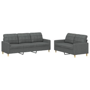 vidaXL 2 Piece Sofa Set with Cushions in Dark Gray Fabric - Stylish and Comfortable Seating for Indoor Lounge Areas or Living Rooms'. - 1 of 4