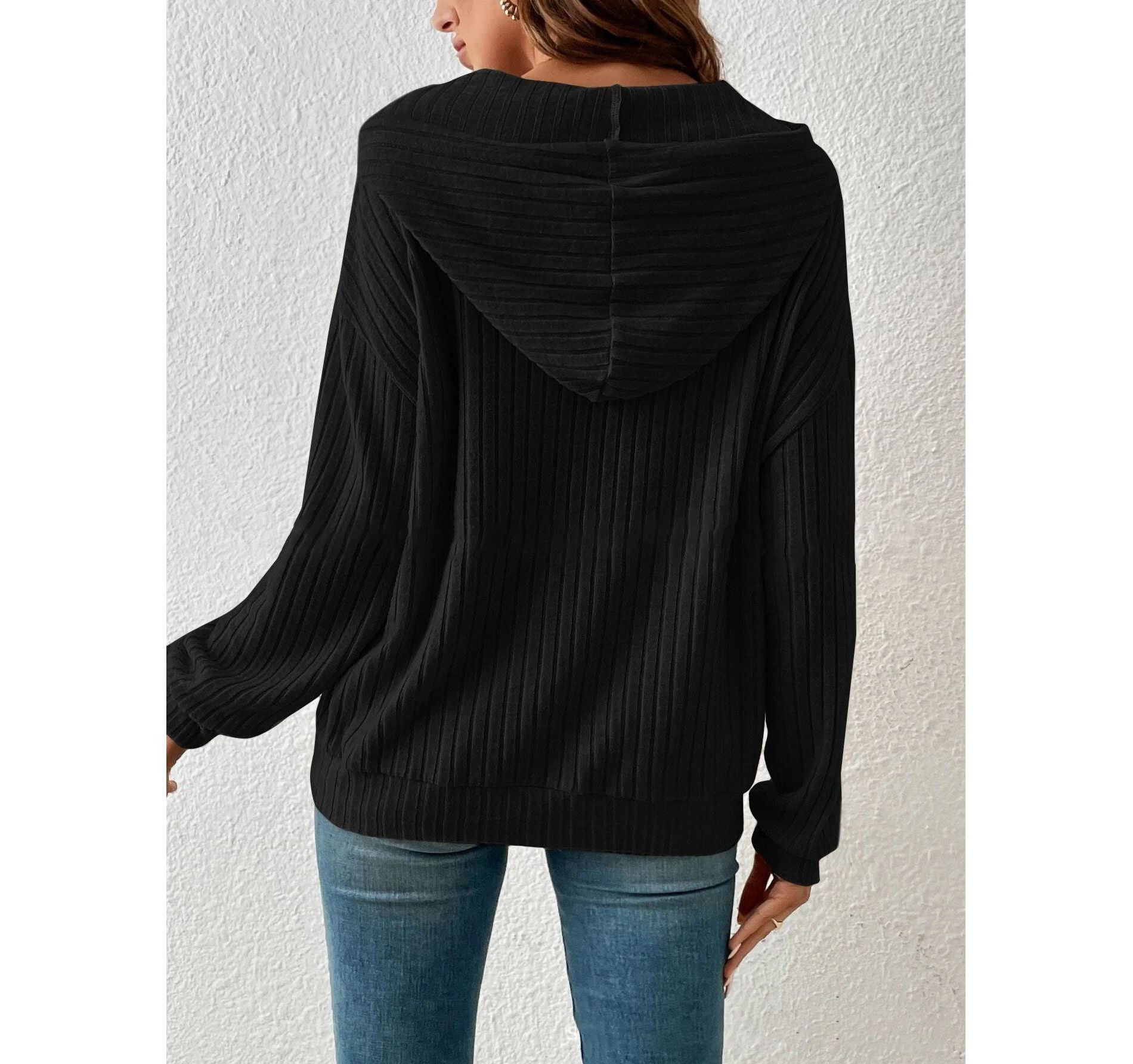 Oversized Hoodies for Women Casual Long Sleeve Textured Knit Drawstring Side Slit Pullover Sweatshirts with Pocket