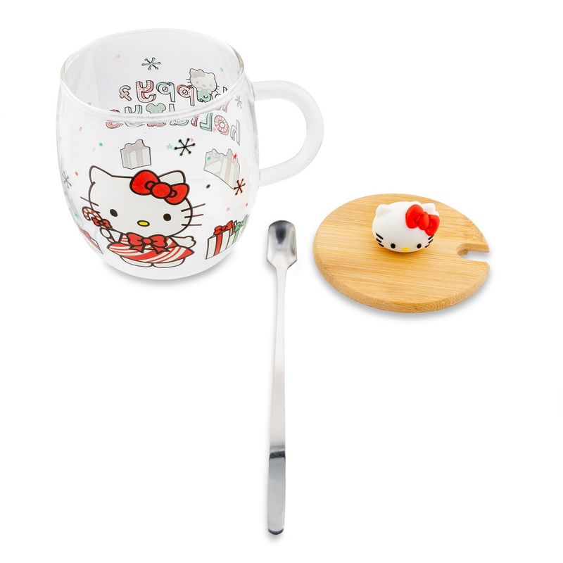 Silver Buffalo Sanrio Hello Kitty Holiday 17-Ounce Glass Coffee Mug With Lid and Spoon, 3 of 10