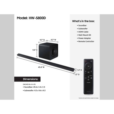 Samsung Ultra-slim 3.1.2ch. Wireless Dolby ATMOS Soundbar with Q-Symphony (HW-S800D), 6 of 14