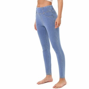 Women's Jeans High Waist Faux Denim Leggings with Pockets - 1 of 4