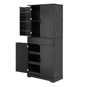 Gulches 72" Parisian Elegance Fluted Kitchen Pantry Cabinet - 3 Keyboard Drawers, 6 Door Shelves (1 Adjustable), Freestanding Storage, Black - 1 of 4