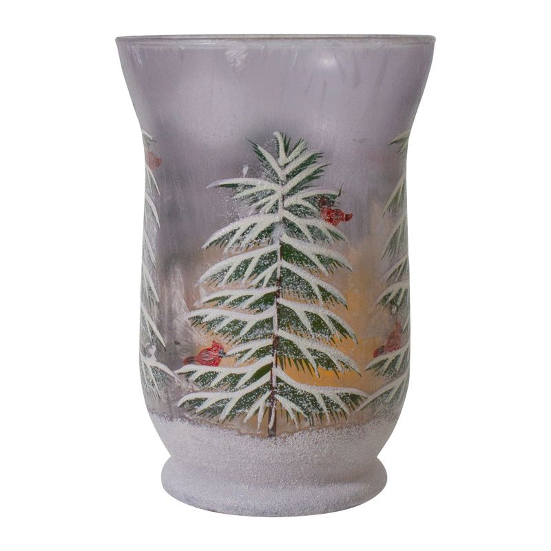 Northlight 8" Hand-Painted Pine and Birds Flameless Glass Christmas Candle Holder, 5 of 6