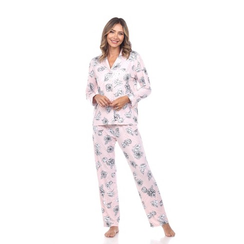 Women's Long Sleeve Heart Print Pajama Set Pink Large - White Mark : Target