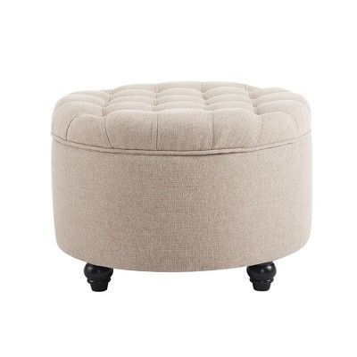 Ottoman with Storage,Foot Rest Round Bag Floor Chair for Bedroom or Entryway in Light Coffee