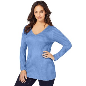 Jessica London Women's Plus Size V-Neck Ribbed Sweater - 1 of 4